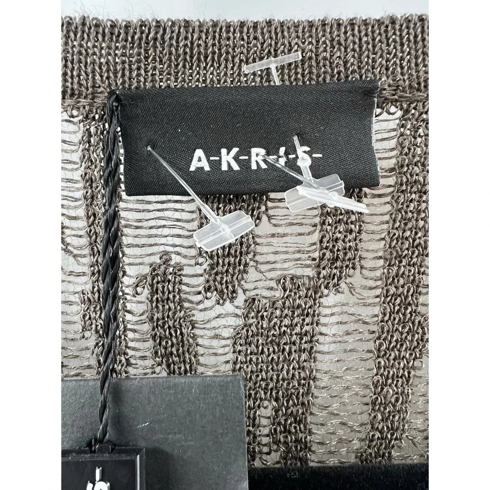 NWT Akris Cardigan Womens 14 Brown Linen Open Long Sleeve Mesh Duster Luxury